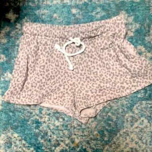 ae American Eagle leopard cotton drawstring lounge shorts medium brown tan
